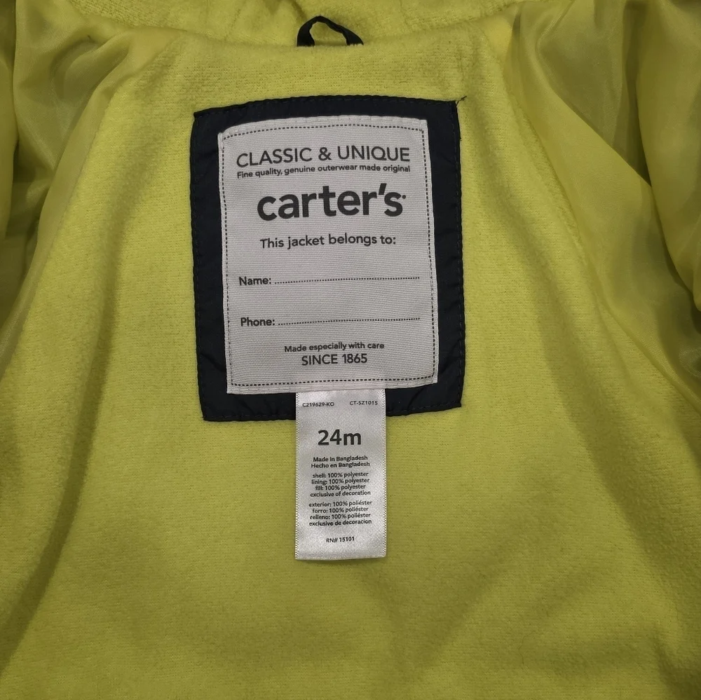 Carters Navy Blue Hooded Puffer Jacket. Size 24 Months